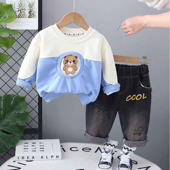 Toddler 2-Piece Bear Print Sweatshirt & Jeans Set β Blue or Green (1-5 Years)